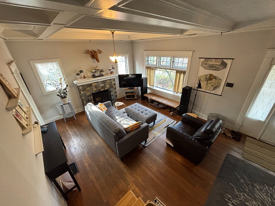 View of living room from stairs.