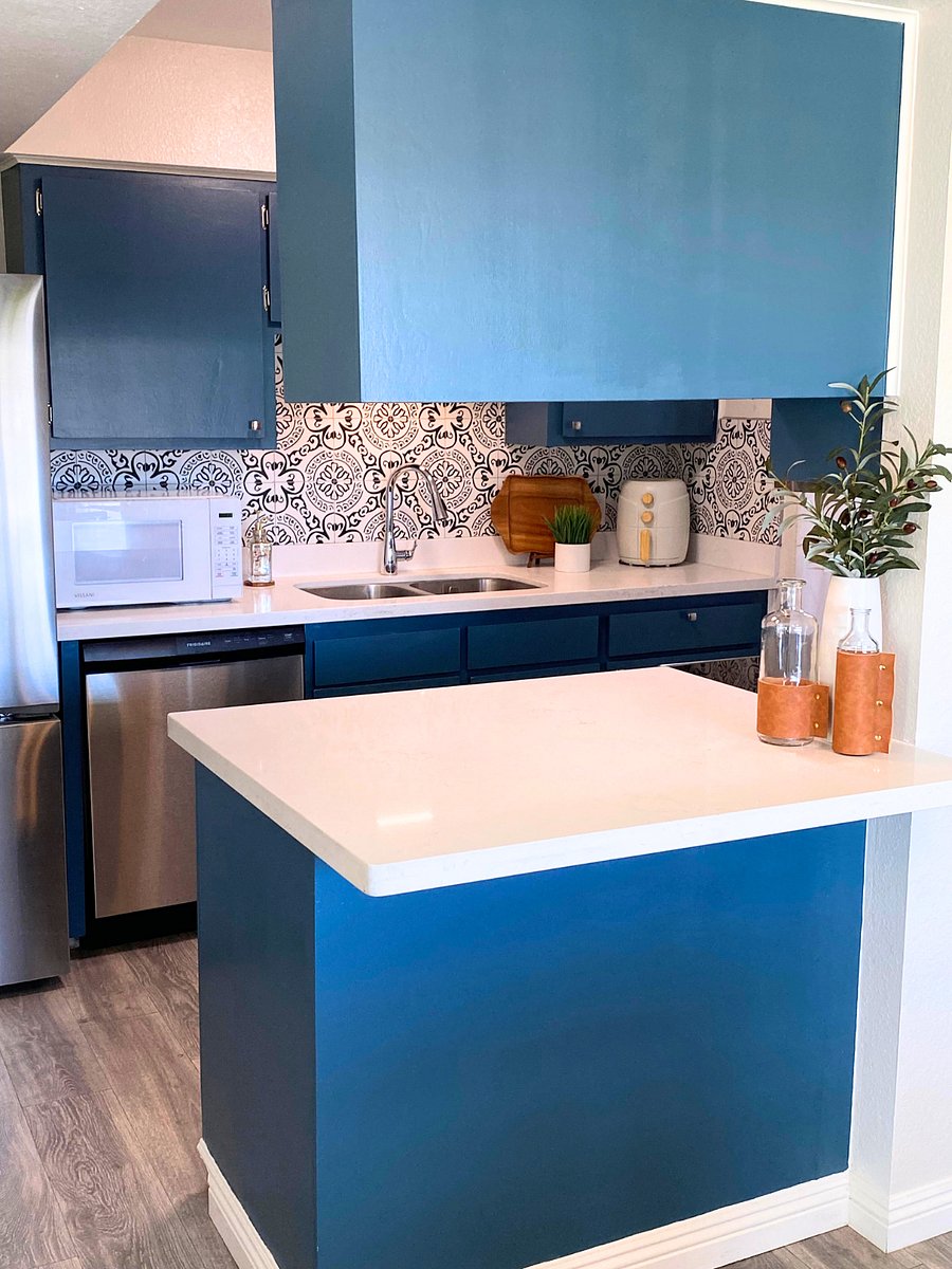 Kitchen microwave, sink, air fryer