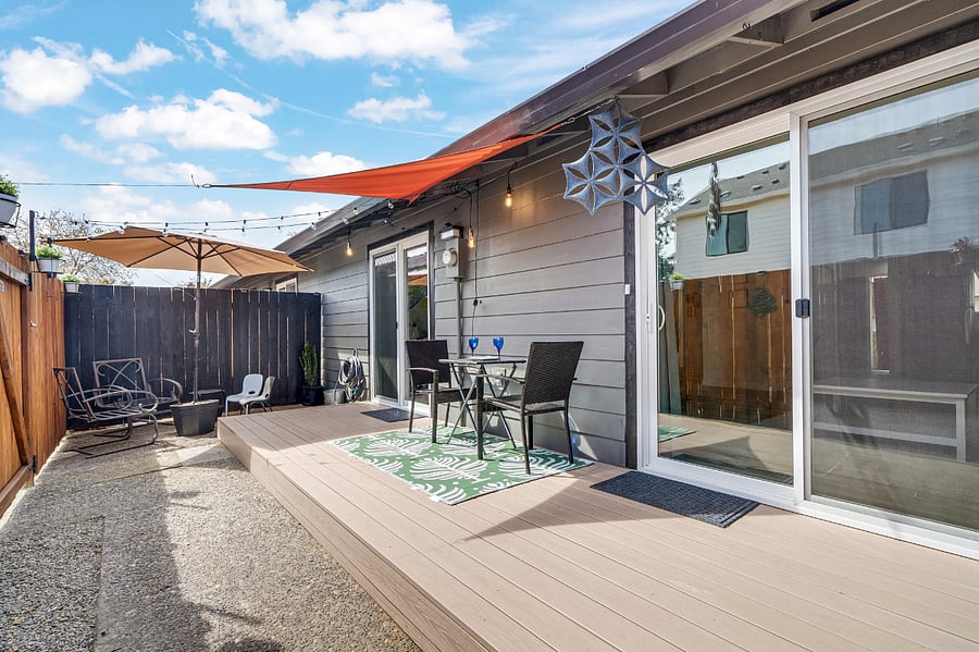 Fenced back patio