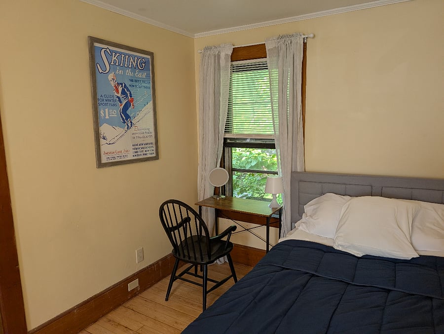 Master bedroom has a small desk/dressing table with LED makeup mirror. Also good natural lighting and a nice view of the yard.