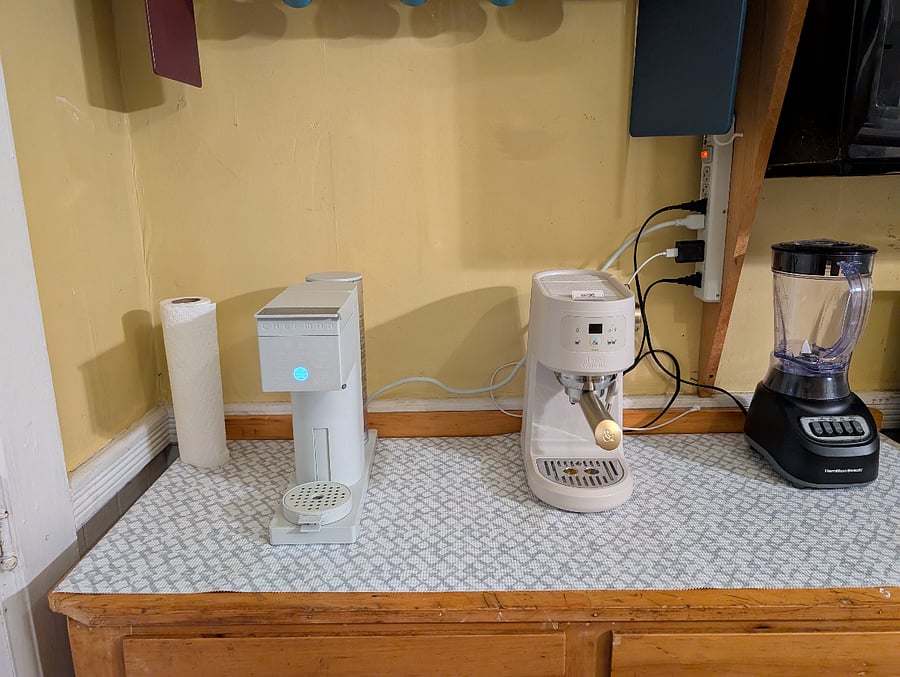 Closeup of coffee area.