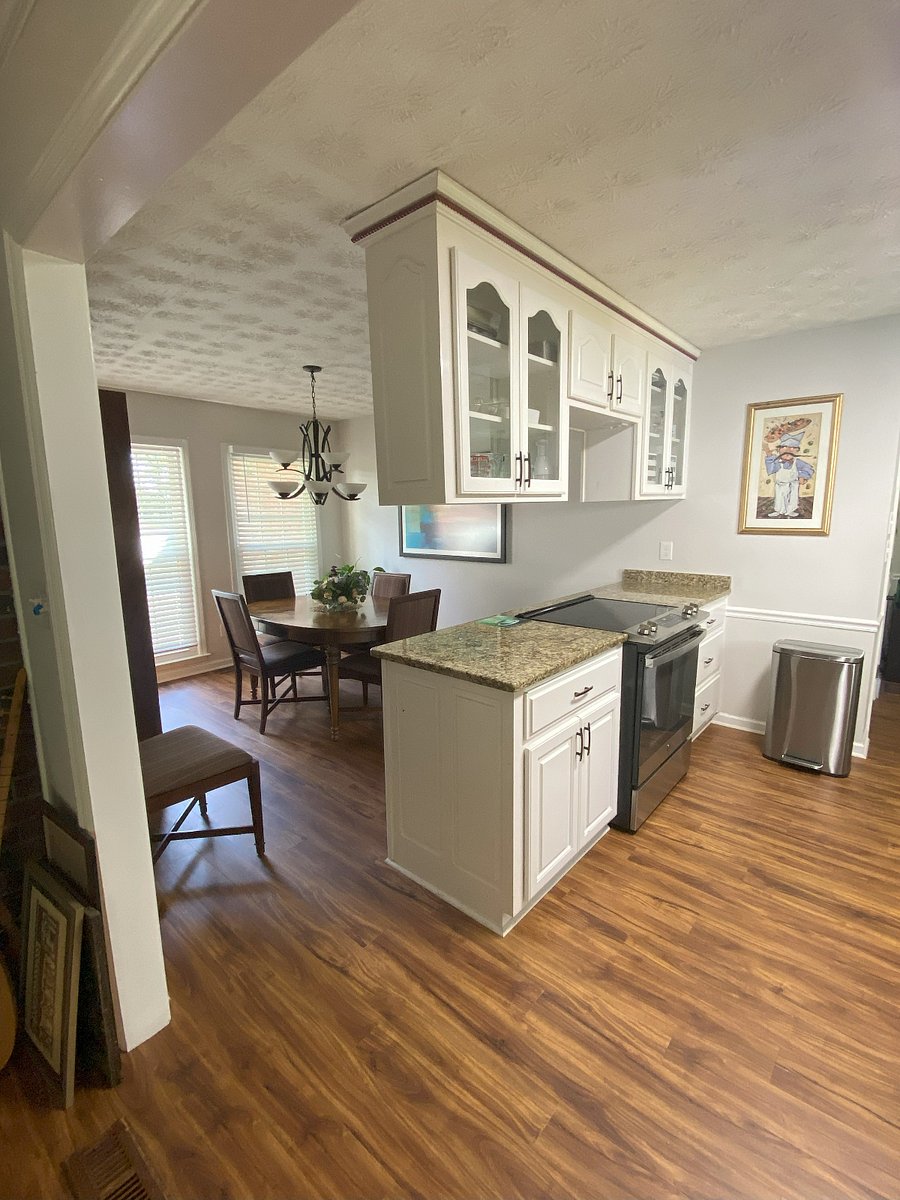 Shared kitchen, dining area.