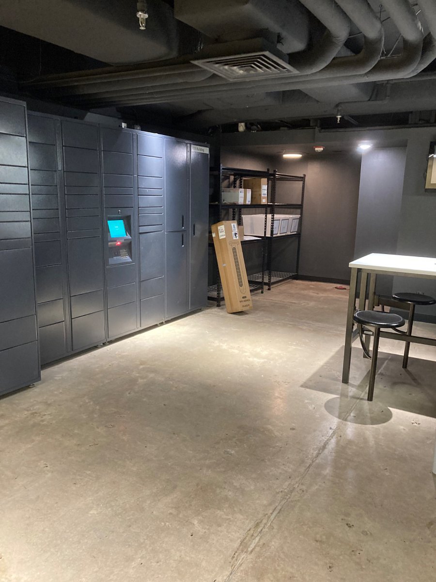 Amazon lockers in basement.