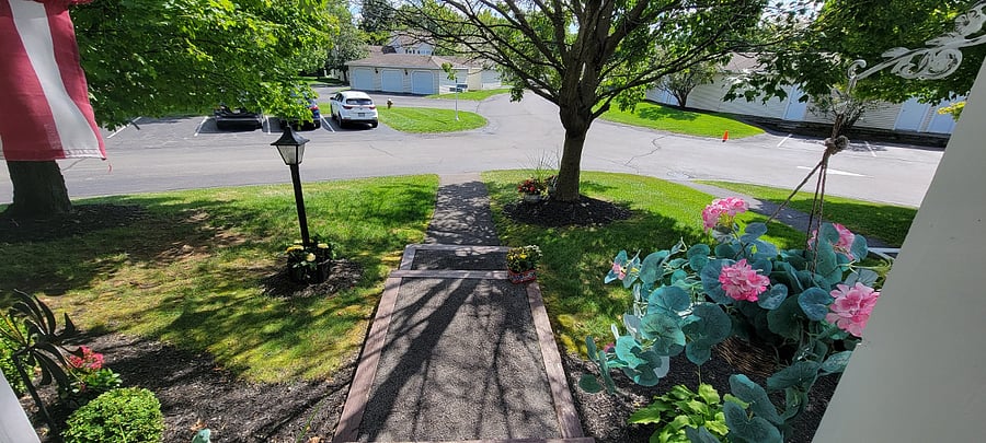 Front walkway to parking and garage