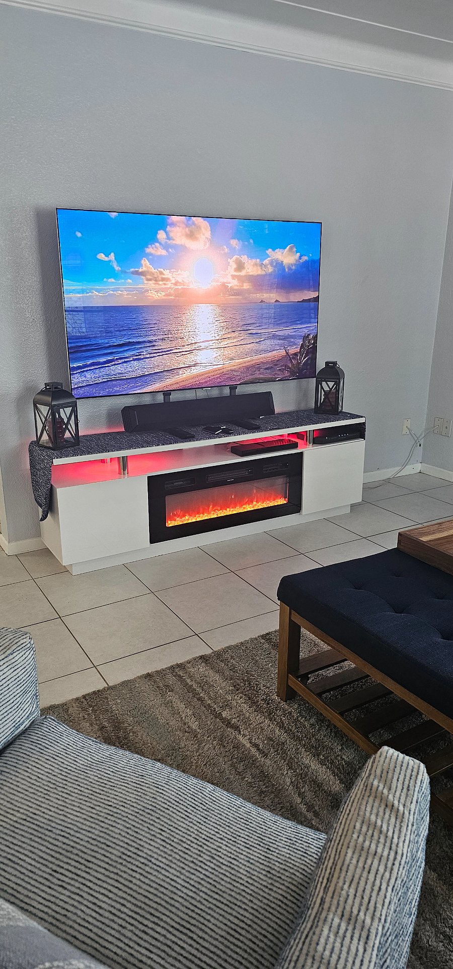 Electric Fireplace, 65" Smart TV