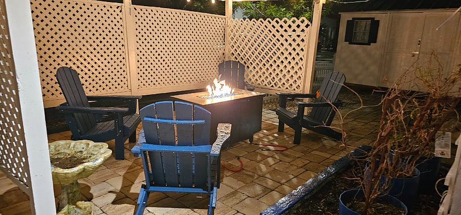 Fire table (propane) and Adirondack chairs
