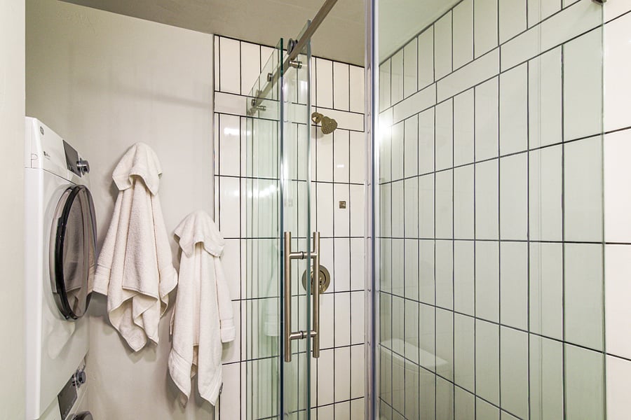 Washer and Dryer in bathroom.