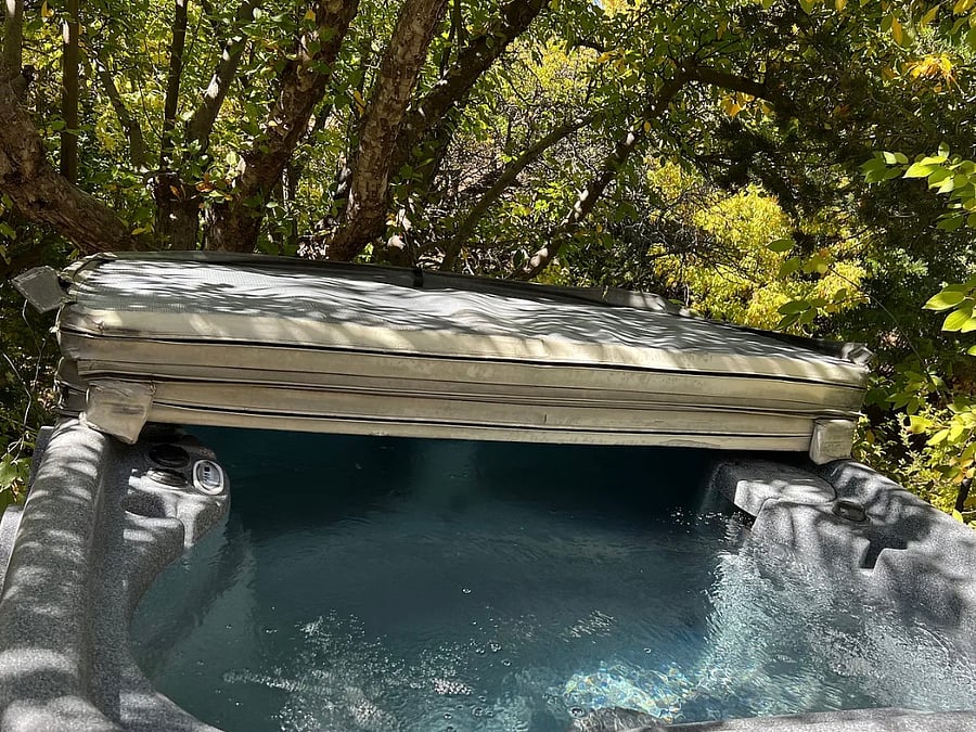 Hot Tub shaded by apple trees