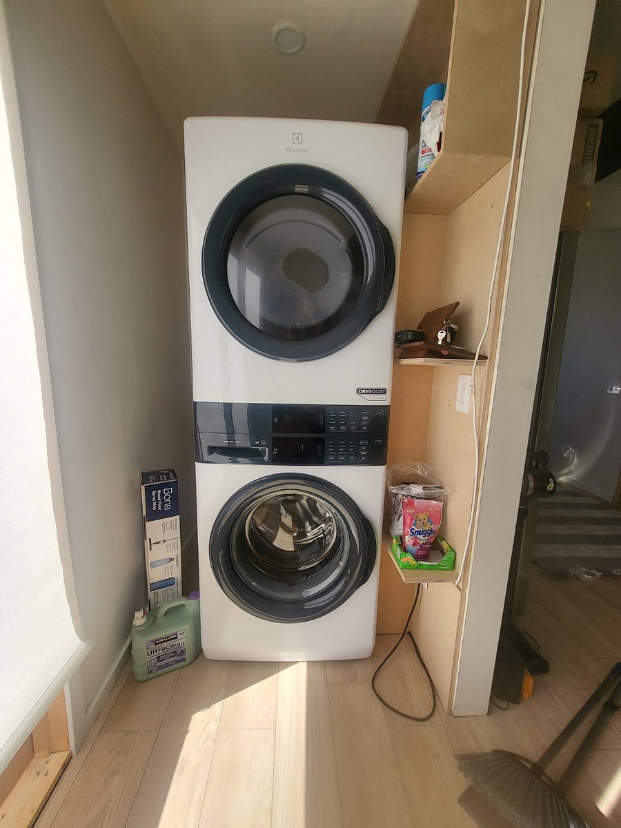 Brand new full size washer and dryer in the unit. Will be making this into a closet with doors and a fold down shelf for folding.