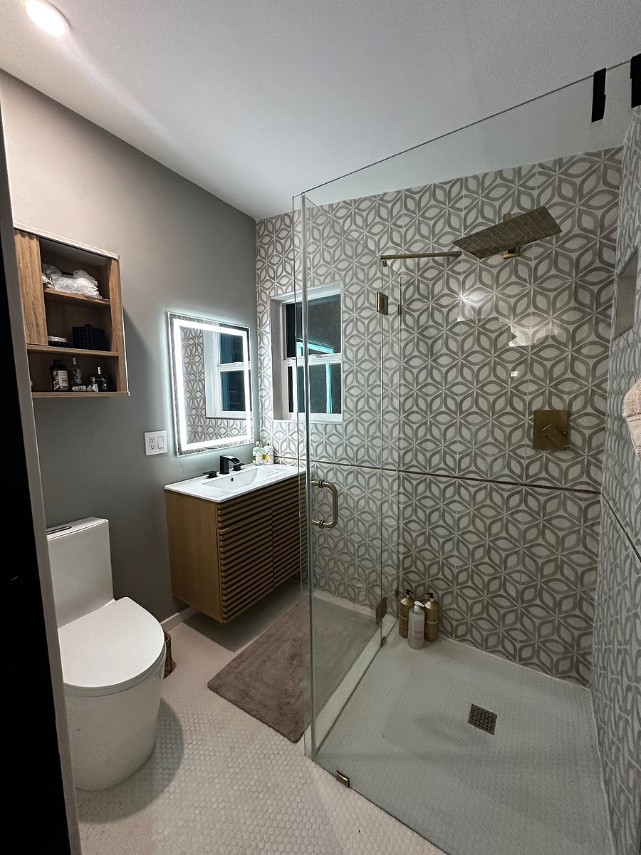 Recently renovated full size bathroom with modern features.