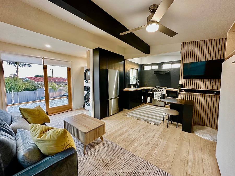 Newly renovated studio in a mid century style from top to bottom.