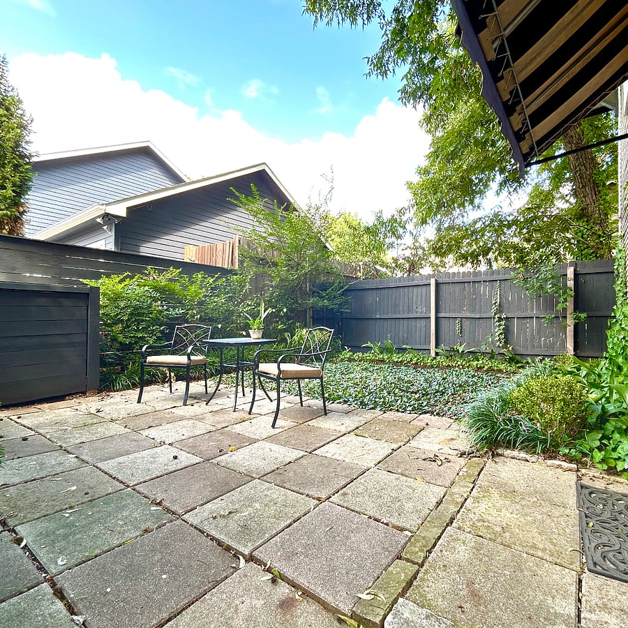 Hidden trash containers, lots of shade in your own private corner garden