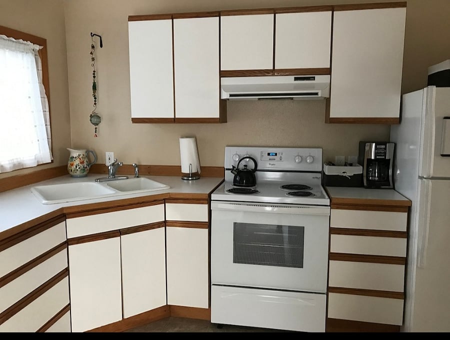 kitchen has most amenities minus a dishwasher.
