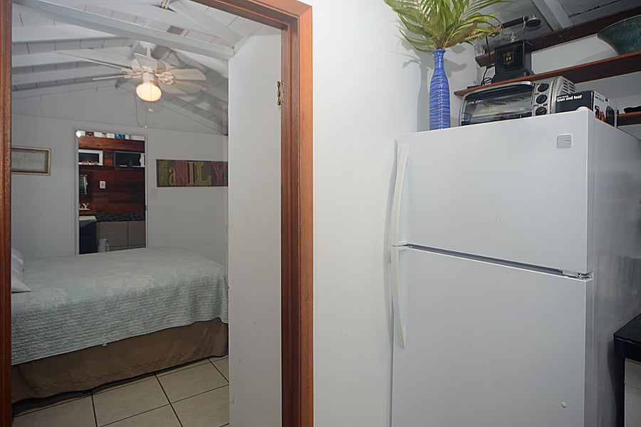 Large fridge with separate freezer for the essential cold snacks