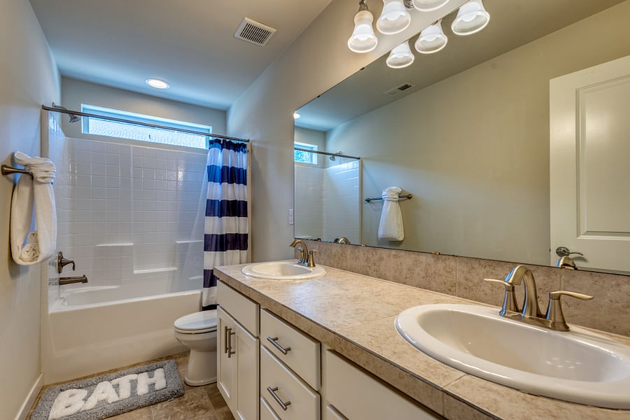 3rd Bathroom upstairs with double vanity sinks to help get ready faster!