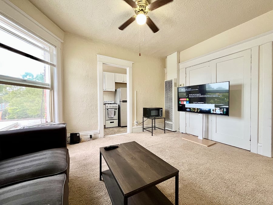 Smart TV in the living room with direct Ethernet connection in the modem