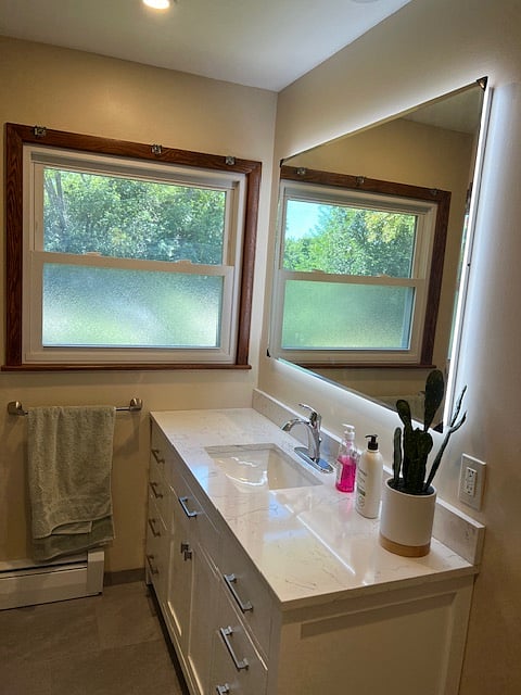 New marble bathroom with smart demisting mirror