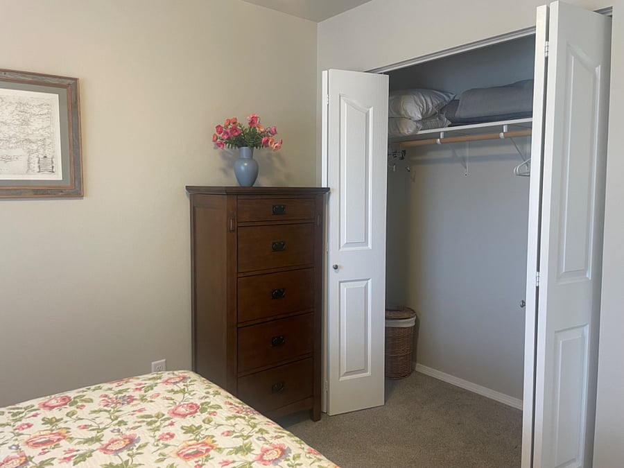 Queen Bed, dresser, closet & hangers