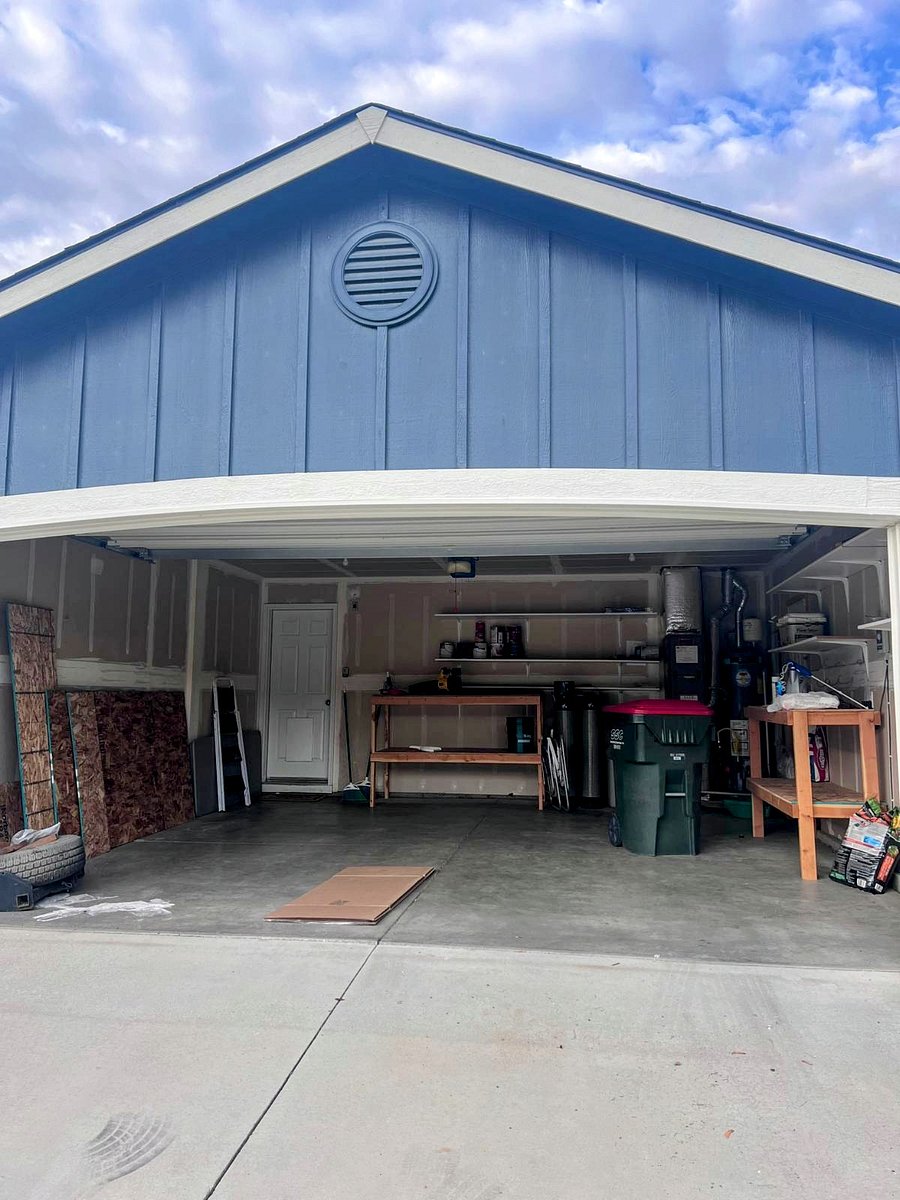 2 car garage with plenty of shelf space