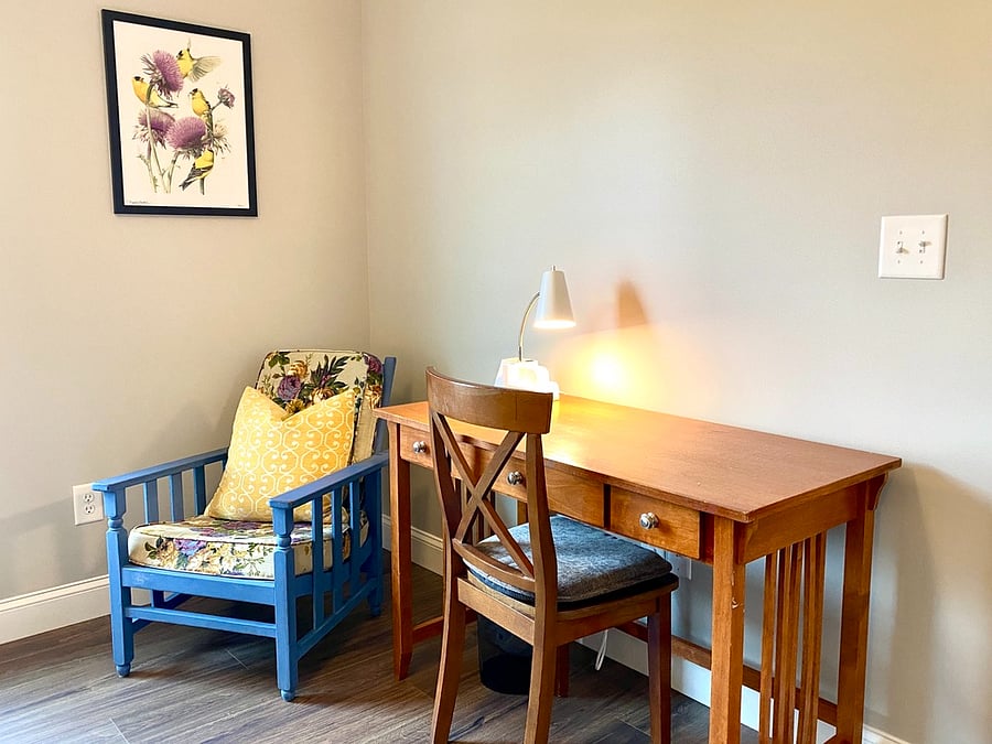 Desk and seating in Queen bedroom