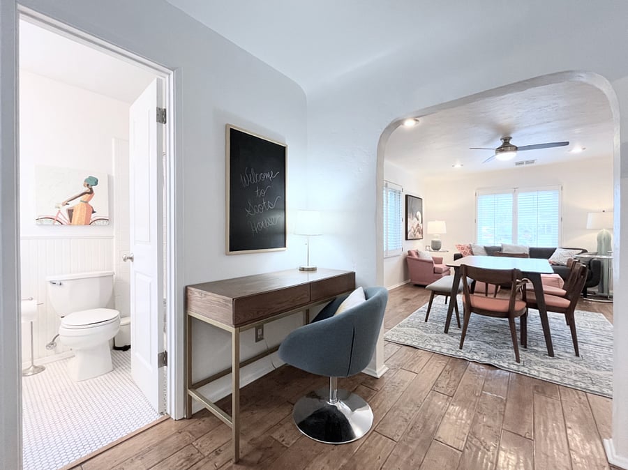 Workspace area and hall bath