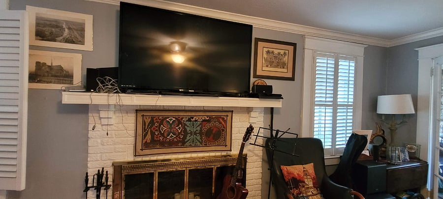 Living room fireplace and TV