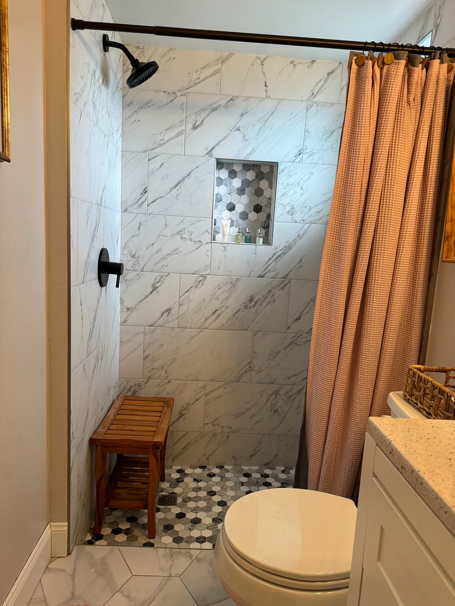 Shower with rain shower head.