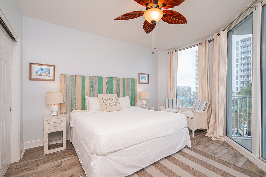 The serene king suite offers a TV and balcony access