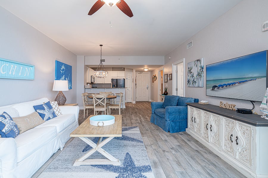 Curl up in the cozy living area and watch all your favorite shows
