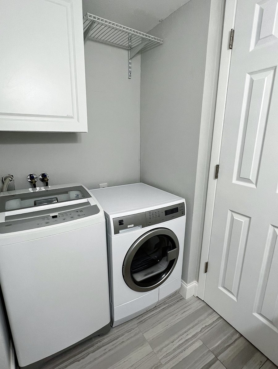 Washer and dryer in the bathroom.