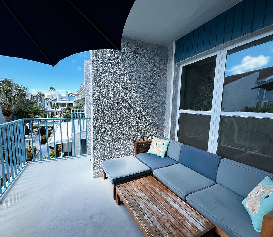 Comfortable seating on the balcony.