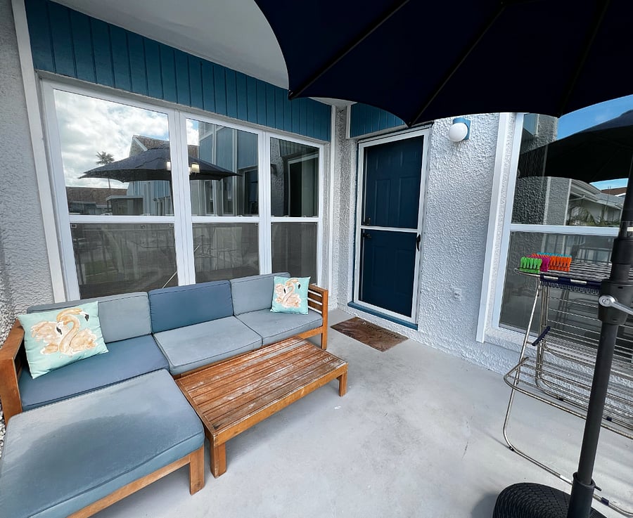 Balcony and front entrance into the condo