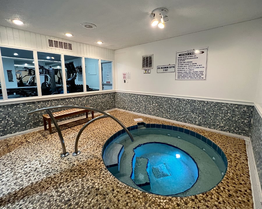 Indoor hot tub by the fitness rooms