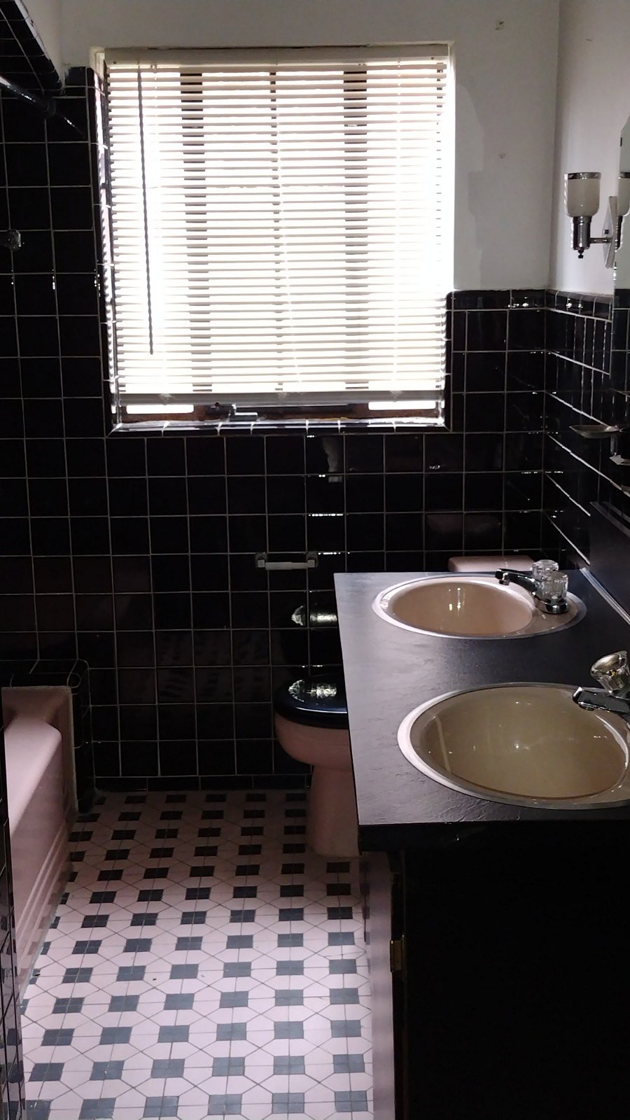 Double vanity bath with original tilework