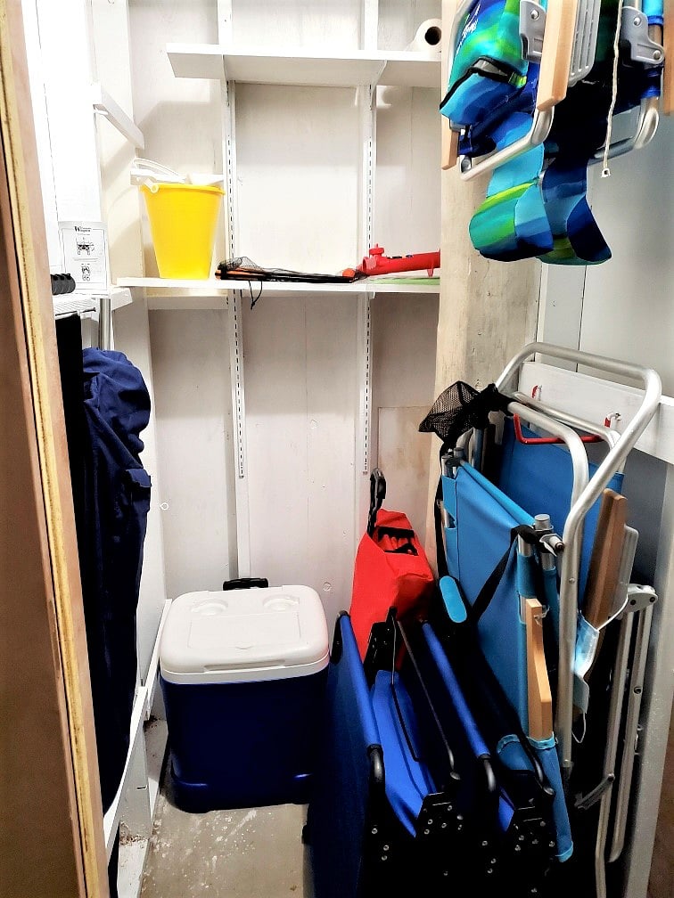 Access to Owner's storage closet with beach chairs, boogeyboard, beach wagon, and beach toys