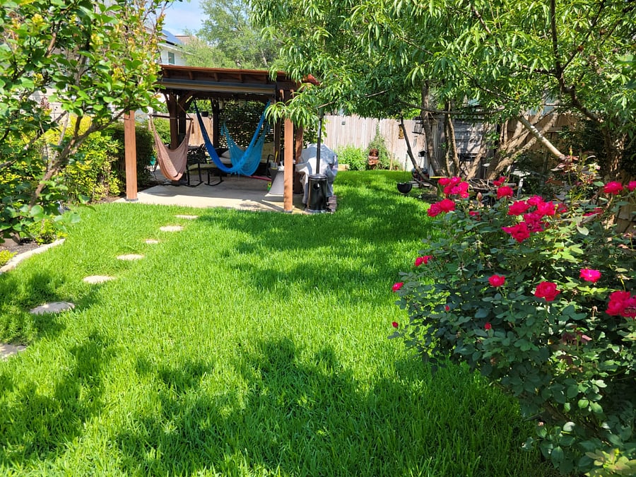 Beautiful garden with hammocks, BBQ pit, fruit trees and a small playhouse for your little ones.