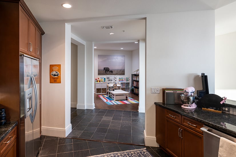 View of game room from kitchen