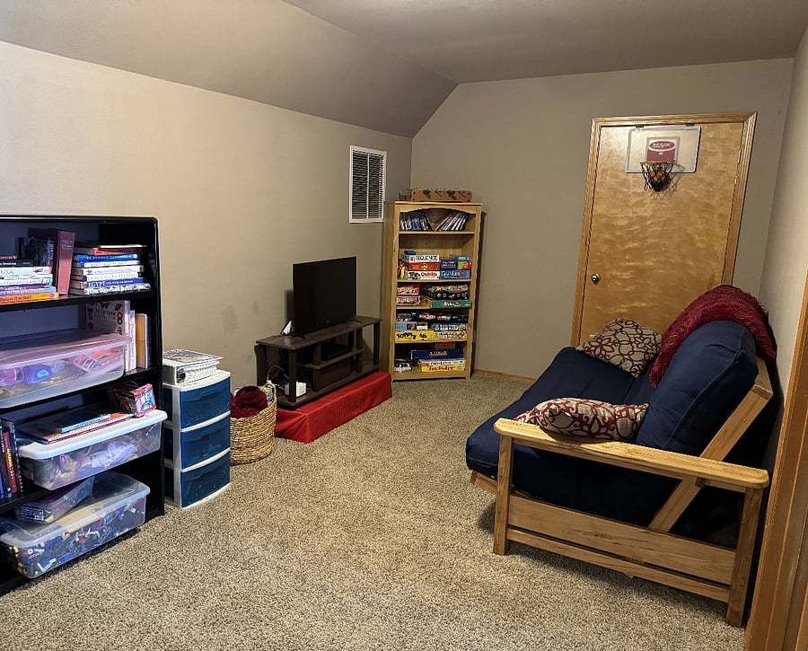 Game area with queen futon