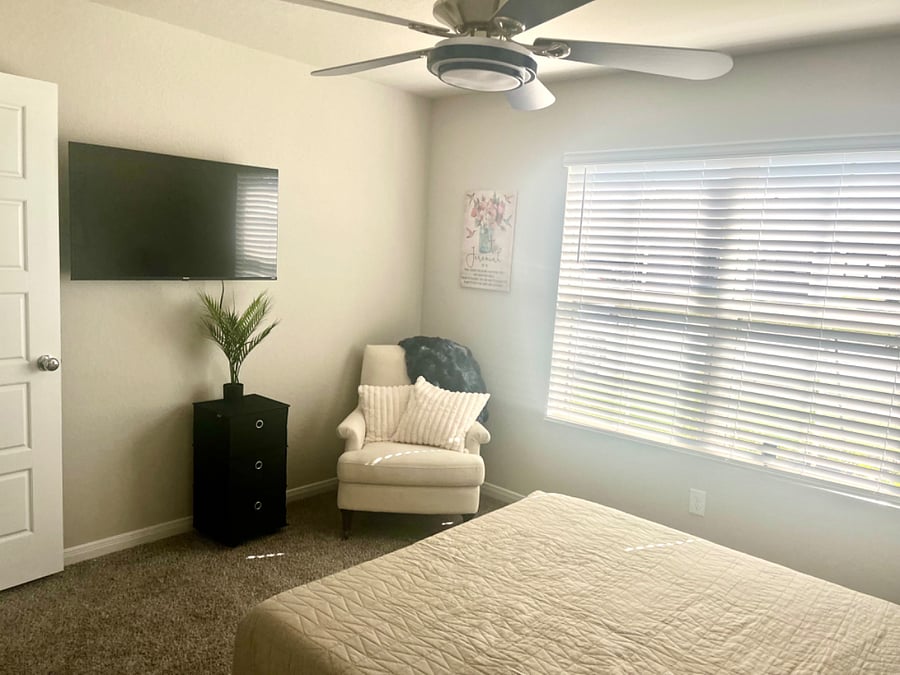 Nice comfy chair for reading, or move for watching our roku tv