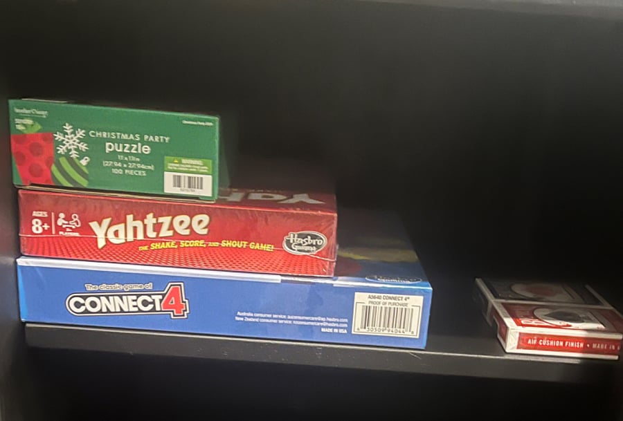 We have a variety of games, cards, and puzzles.