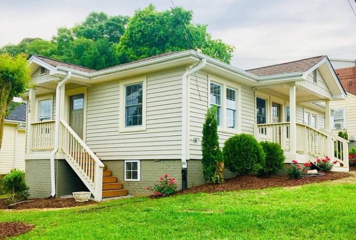 Side of house with private entrance to master suite.