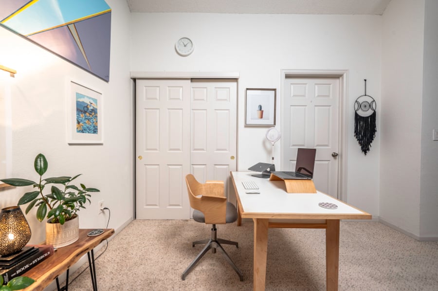 Dedicated workspace with spacious desk
