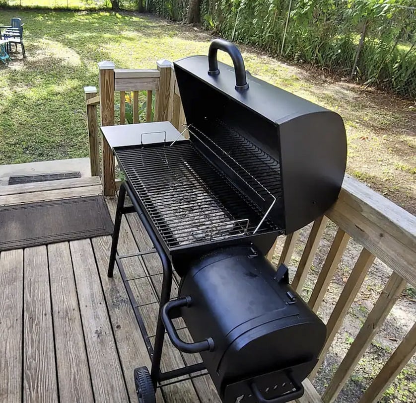 Charcoal grill on the back deck.