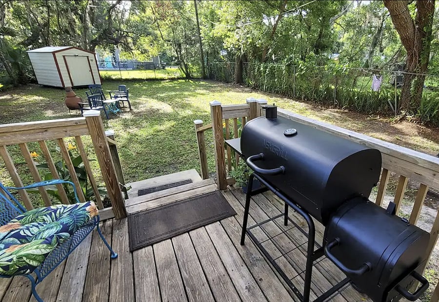Charcoal grill on the back deck.