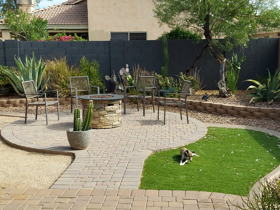 Backyard firepit area. Gas firepit easy to use