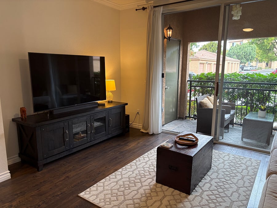 65" smart tv with sound bar. No local cable but welcome to add.