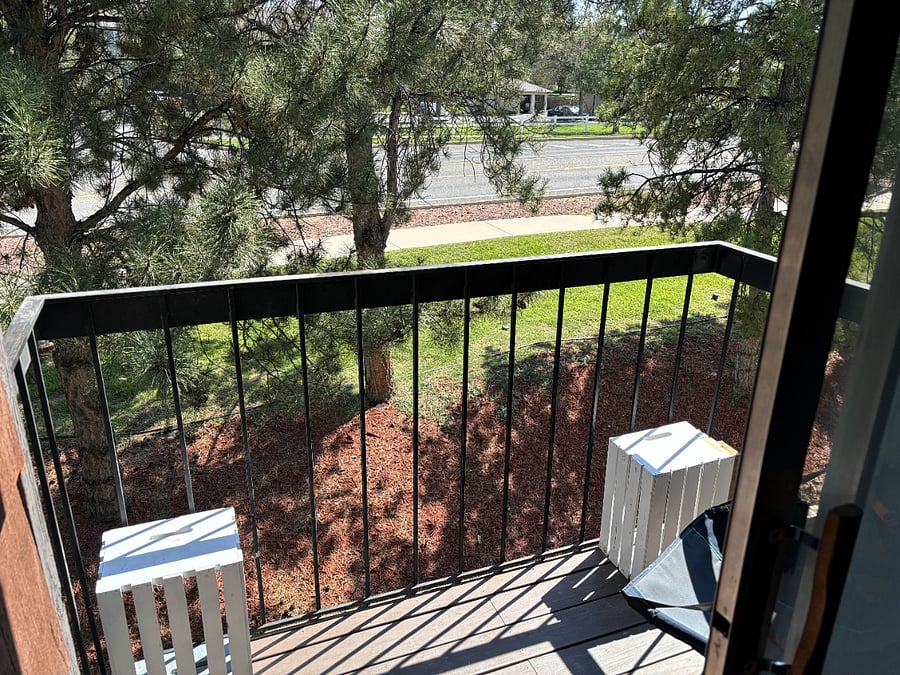 The balcony is a great place for morning coffee or tea