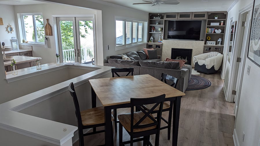 Dining area with living in the background.