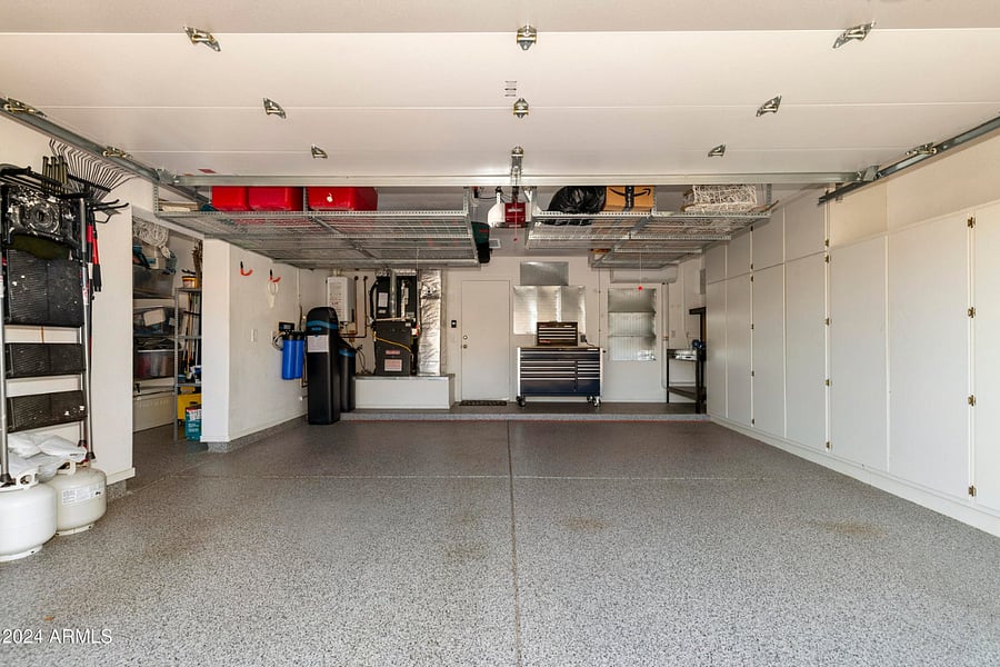 Air conditioned garage with polished floors.
