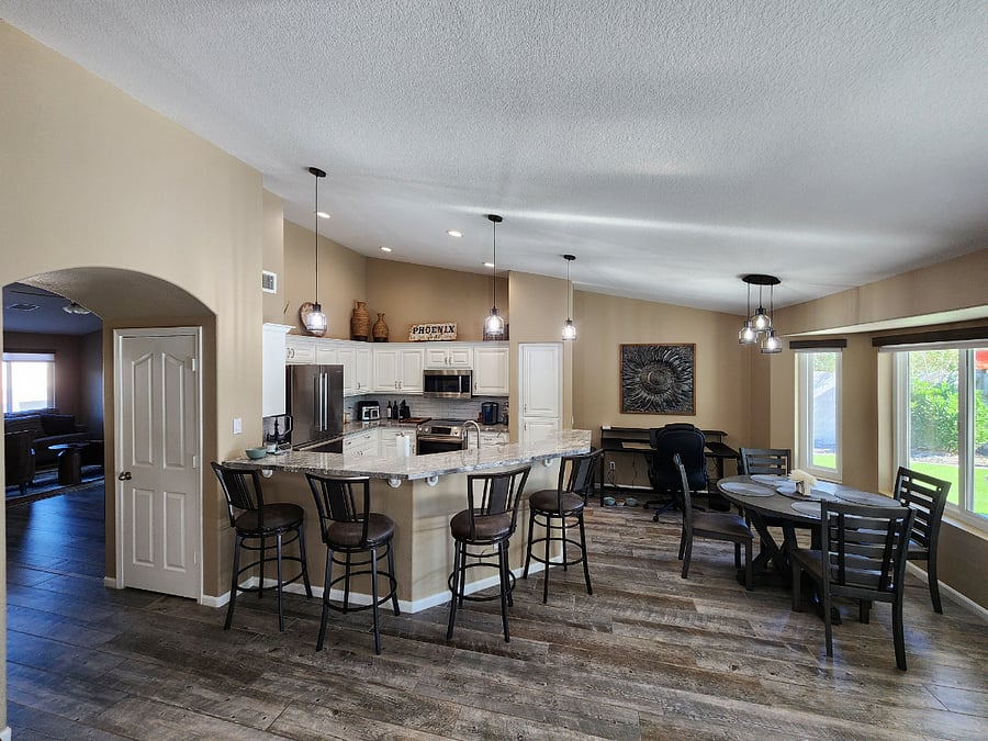 Kitchen, Nook, Bar High Area, Office Desk.